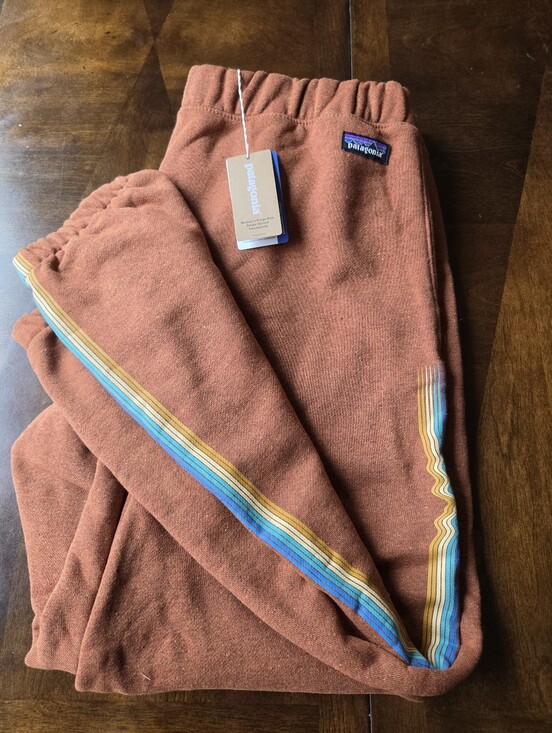 Patagonia Pants - Patagonia Womens Rust Joggers with Blue and Gold Side Stripe